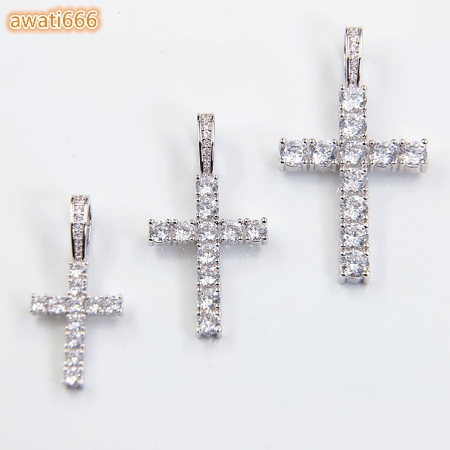 Hot Fashion Cross Pendant 2mm-5mm Width 925 Solid Silver D/VVS Clarity Moissanite Hip Hop Cross Pendant for Necklace