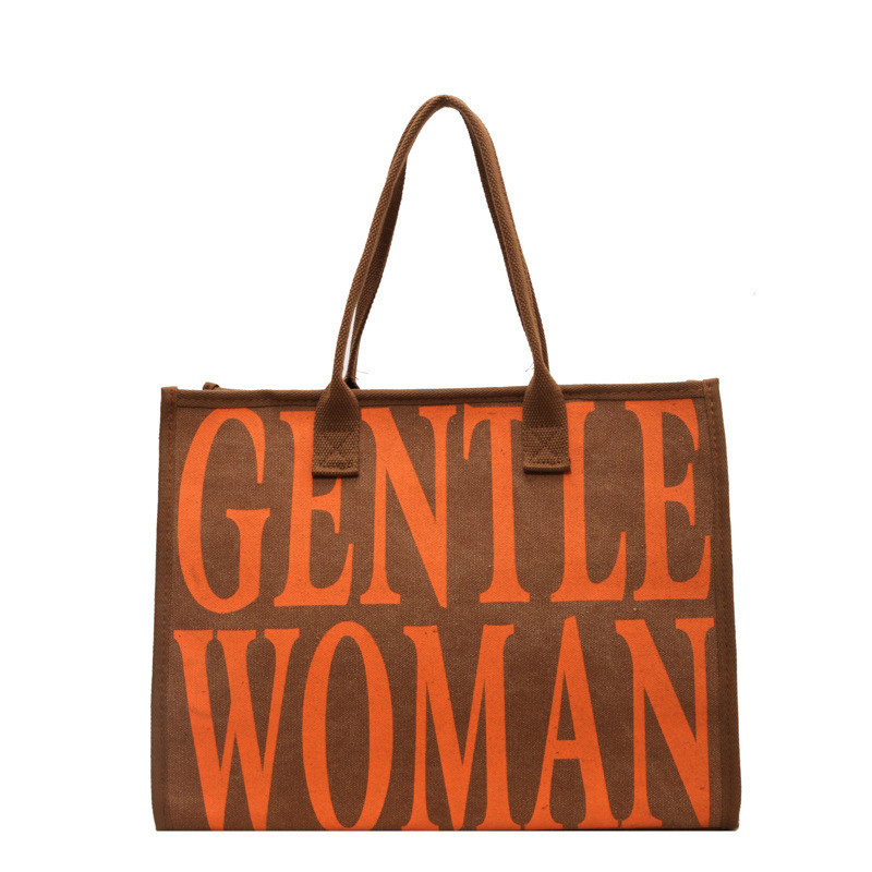 Free Shipping High Value Gentlewoman Style Canvas Tote Bag for Women Large Capacity Letter Print Shoulder Bag Casual Daily Handbag
