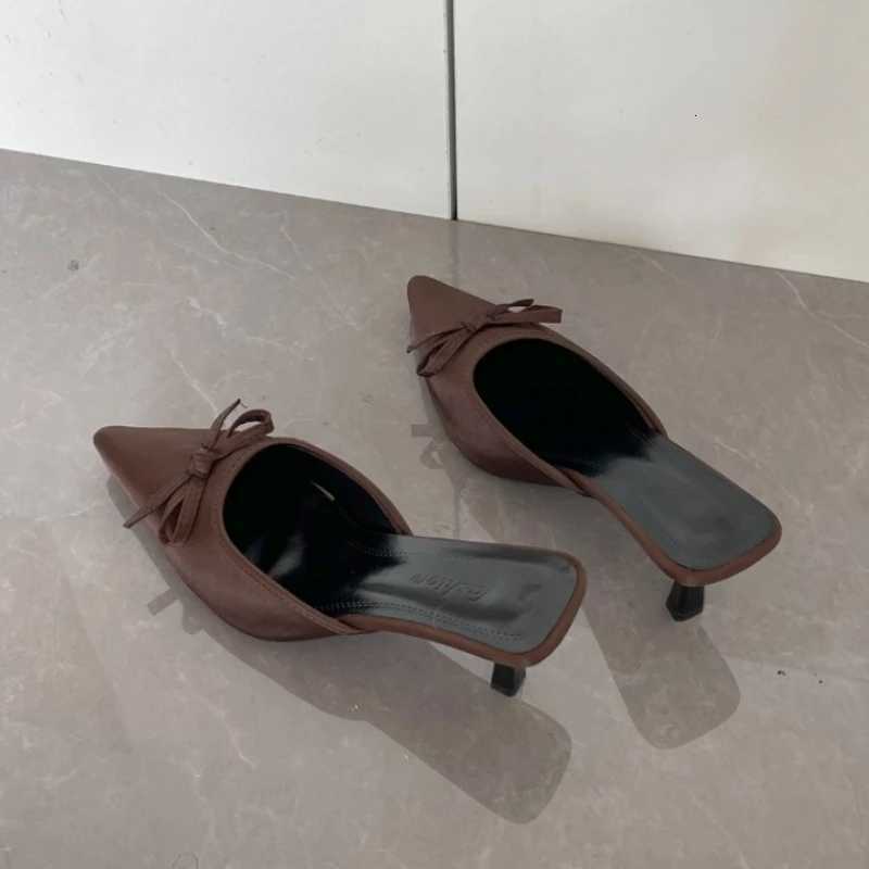 Spring Summer High Heel Women Slippers Fashion Cover Toe Slip On Slide Ladies Elegant Butterfly-knot Dress Sandalias Z260330
