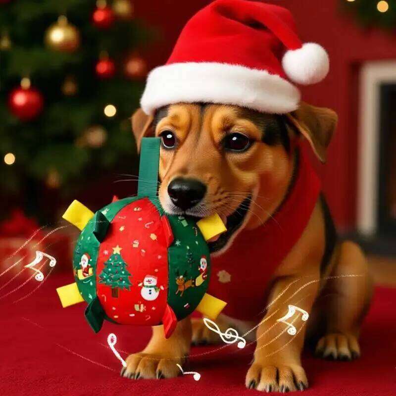 Christmas Dog Balls Electric Interactive Plush Toy Ball for Dogs Built-In Bell Anti-Bite Chew Toys with Squeaker Pet Product