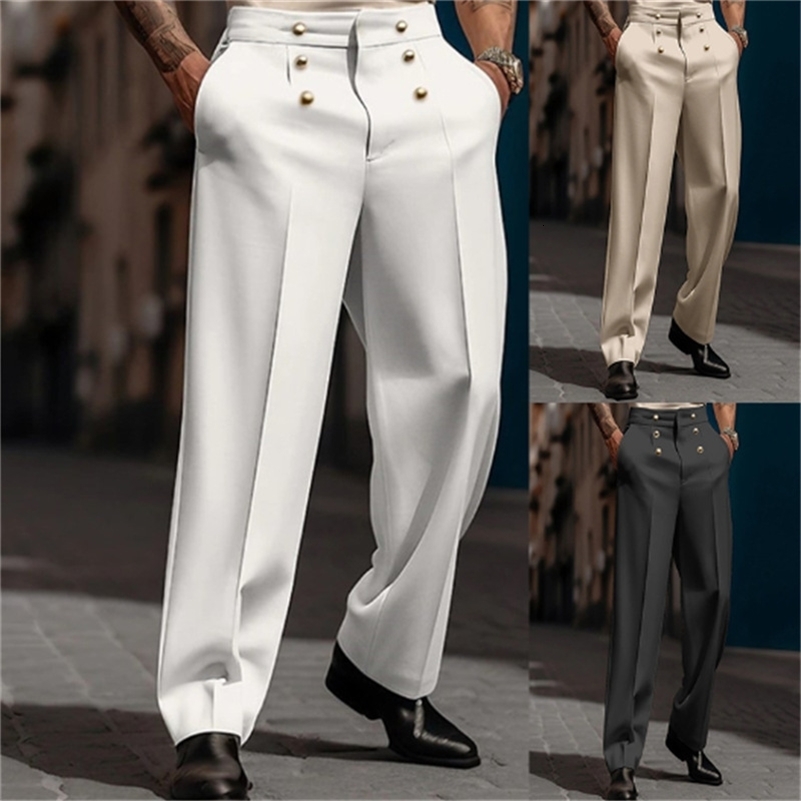 Mens Solid Color Simple Basic Casual Business Daily Trendy Loose Straight Wide Leg Suit Trousers Fashion Male Clothes Pants 260327