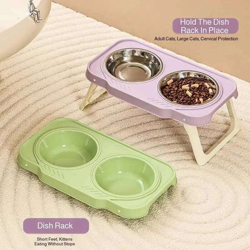 Foldable Cat Double Pet Stainless Steel Puppy Dog Feeder Water Food Bowl With Stand Feeding Dish Drinker Pets Supplies