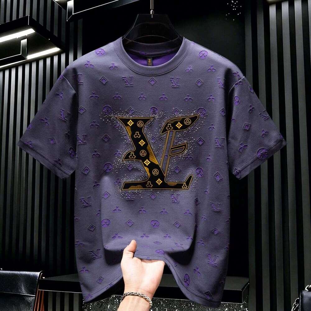 American-Style Light Luxury Short-Sleeve T-Shirt For Men, 2026 Summer New Slim-Fit High-End Letter Foam Print Half-Sleeve Top Asia Size