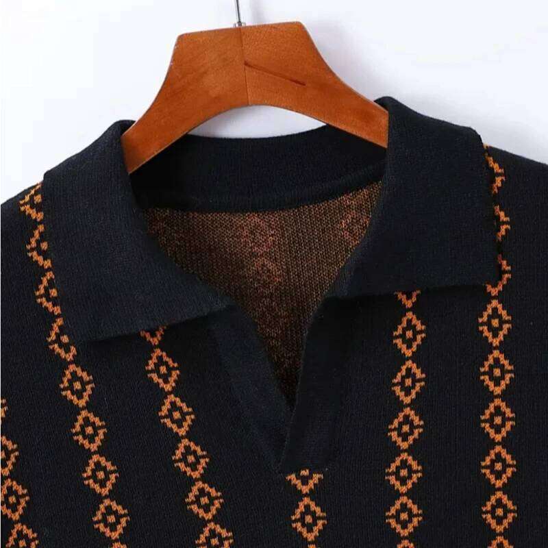 New British Fashion Men Polo Shirt Light Luxury Jacquard Seagull Collar T-Shirts Leisure Breathable Knitted Short Sleeve T-Shirt