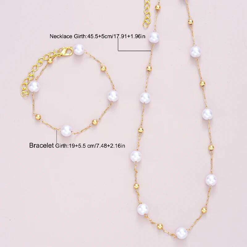 Jewelry Set with Bracelets Gold Color Bohemian For Women Fashion Pearl Cross Pendant Necklace Bracelet Set Casual Jewelry Gifts Visionice
