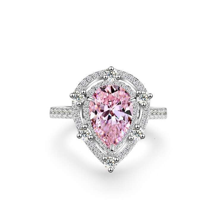 Ring Fashion Flower Shaped Zircon Ring Designer Pure Silver Emerald Ring For Women High Carbon Diamond Radiant Ice Cut Zircon Wood Color Style Luxury 