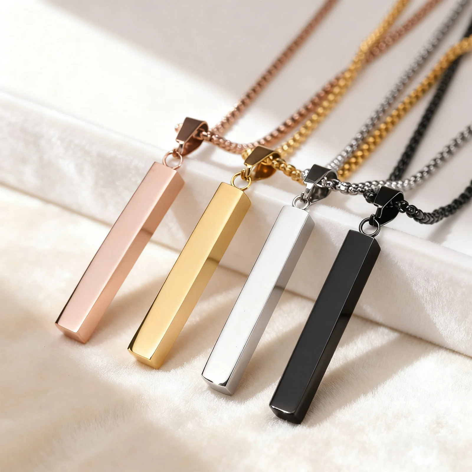 Waterproof Pillar Necklaces for Men WomenStainless Steel Rectangle Vertical Bar Pendant NecklaceSimple Casual Collar Gifts 260327
