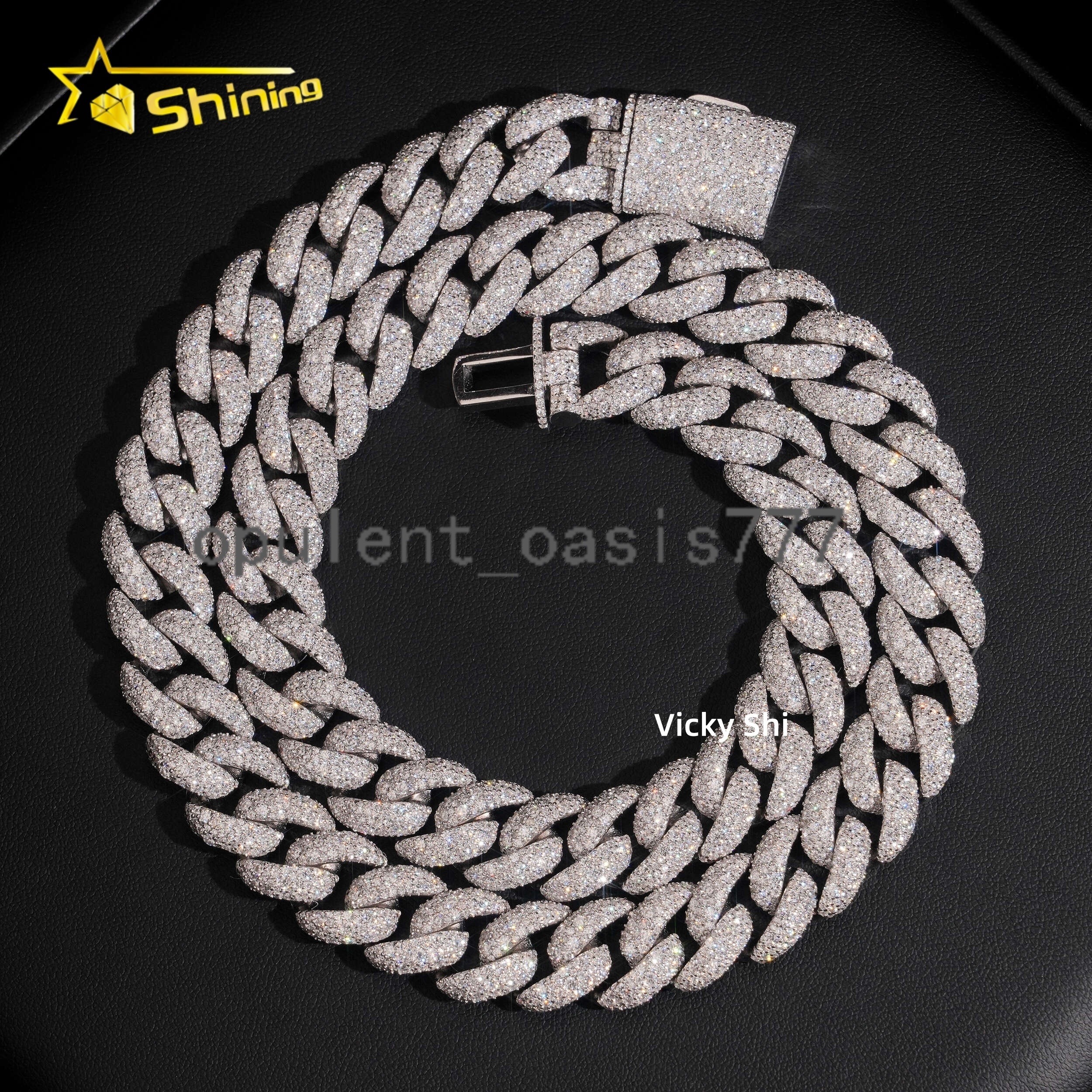 Hot Selling 14mm Mosaic Setting Cuban Link Moissanite Hip Hop Jewelry Custom Iced Out Moissanite Cuban Chain for Men