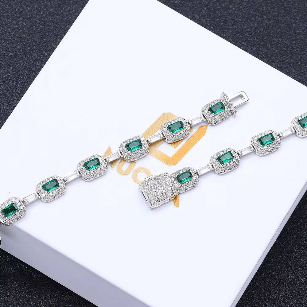 European American High-Grade Emerald Moissanite Bracelet for Women Trendy Hip Hop Color Gem Jewelry Cross-Border Wholesale