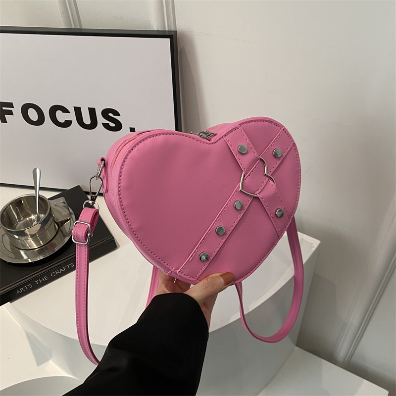 Free Shipping High Value Heart Shaped Crossbody Bag for Women Rivet Decor Shoulder Bag Sweet Y2K Style Purse