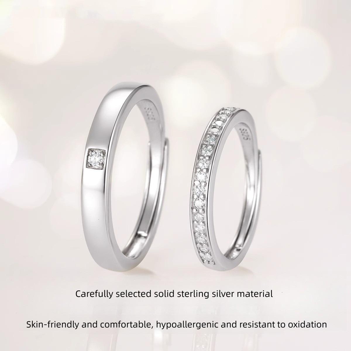 S999 Sterling Silver Starburst Patterned Couples' Wedding Band Set Elegant Anniversary Jewelry Present