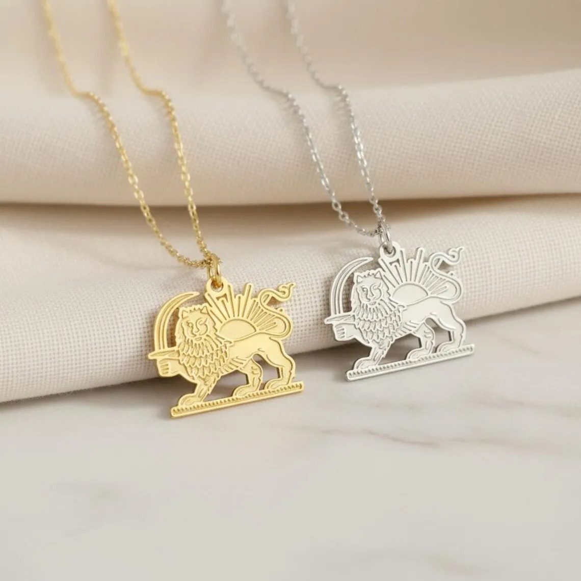Teamer Iran Persian Lion And Sun Pendant Necklace Stainless Steel Gold Color Iranian Ethnic Jewelry For Women Man 2026 260327