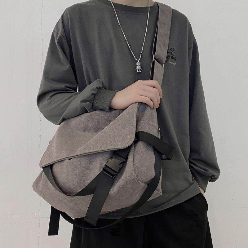 Canvas Crossbody Bag Men, Trendy Brand, Large Capacity, Ins Japanese Style, Versatile, Vintage Backpack, Simple and Casual for Men