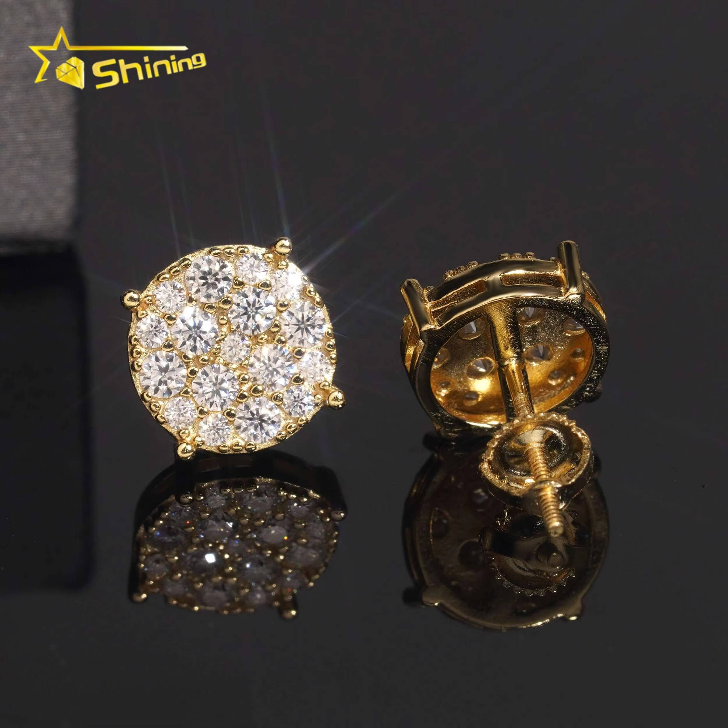 Wholesale Price High Quality Hip Hop Fine Jewelry Iced Out 925 Silver Screw Back Moissanite Earrings
