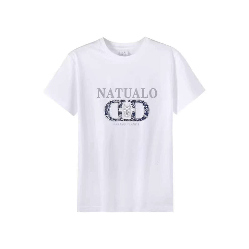 Pure cotton short-sleeve t-shirt 2026 summer men's stylish letter print round neck light luxury new fashion trendy loose fit tee