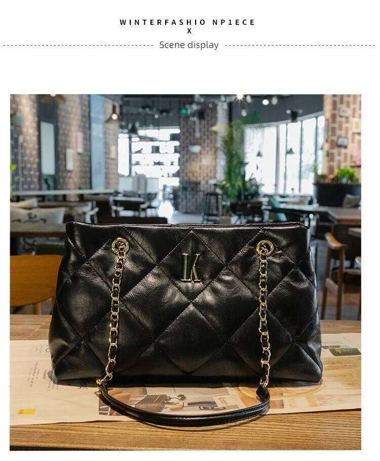 2026 New Large Capacity Diamond Grid Soft Leather Women's Handbag, Casual Multi Functional Shoulder Bag