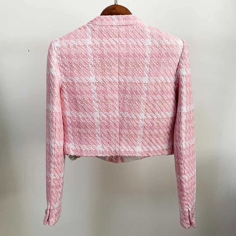 HIGH STREET Newest 2026 Designer Short Coat Womens Sweet Diamonds Buttons Wool Blends Woven Colors Plaid Tweed Short JacketT260328