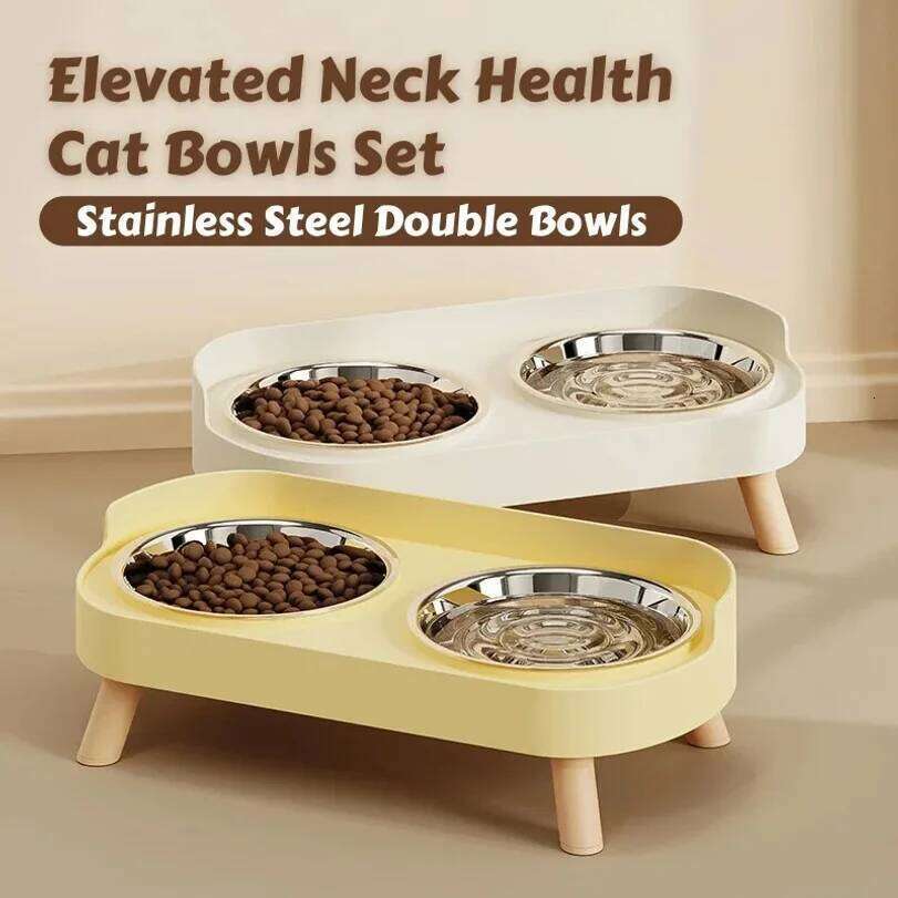 Dopamine Colorful Elevated Pet Feeder: Dual Stainless Steel Bowls with Neck Support - Fashion Food & Water Station for Pets 26W0330