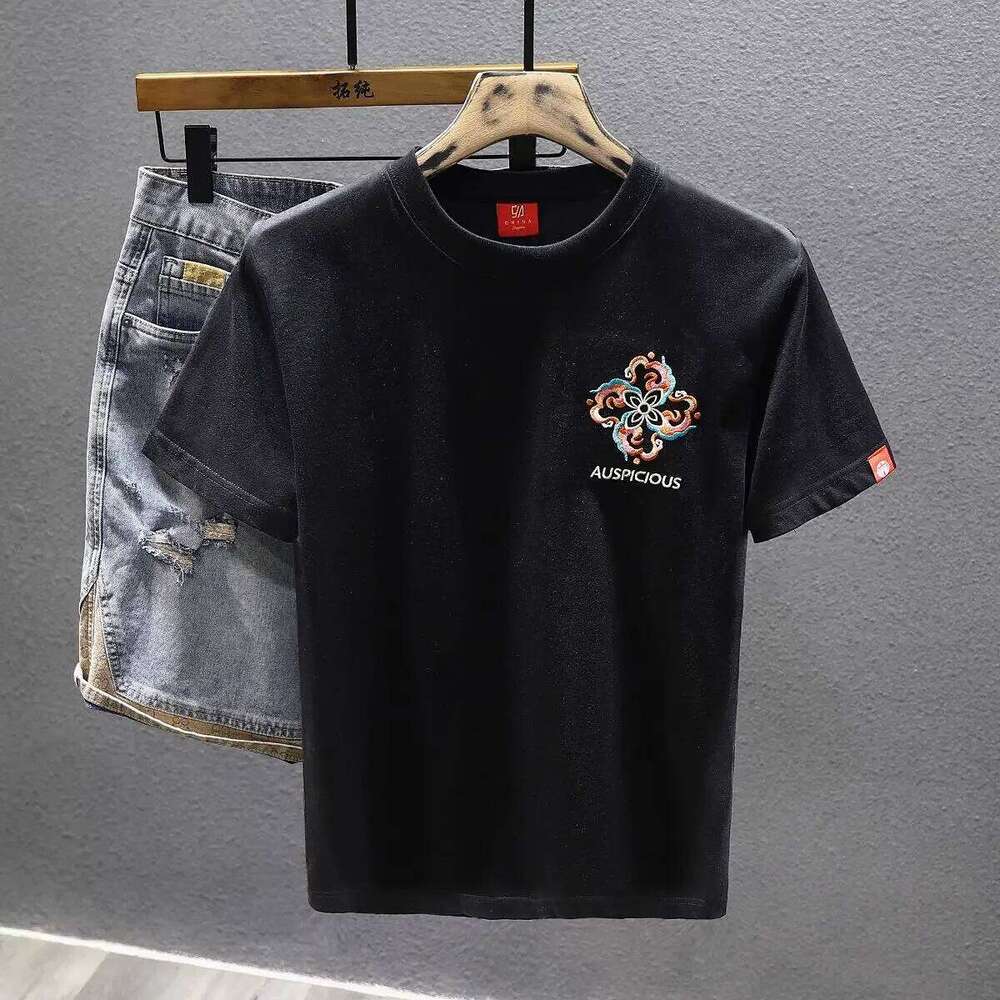 O Neck Top Man Tee Shirts Embroidery T Shirt For Men Tshirt Y2k Funny Aesthetic Clothing Basic Korean Fashion Vintage Kpop Cool