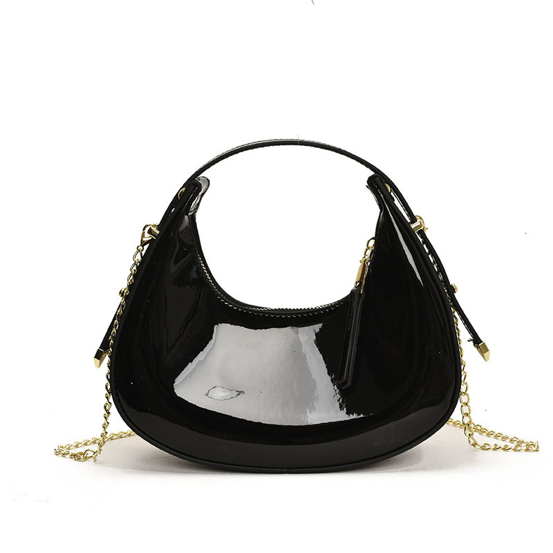 Free Shipping High Value Metallic Hobo Bag for Women Shiny Crescent Mini Handbag with Chain Strap