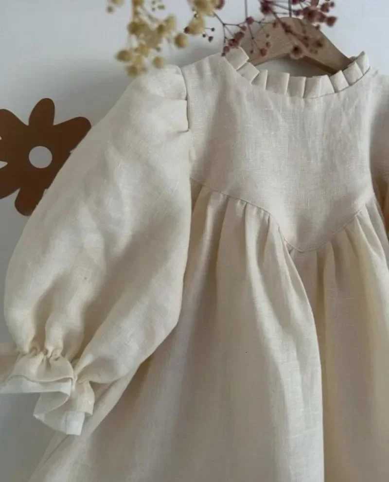 8383 Baby Girls Dress Children Dress Cotton Linen Splicing Girls Dress Leisure Princess ClothesT260330