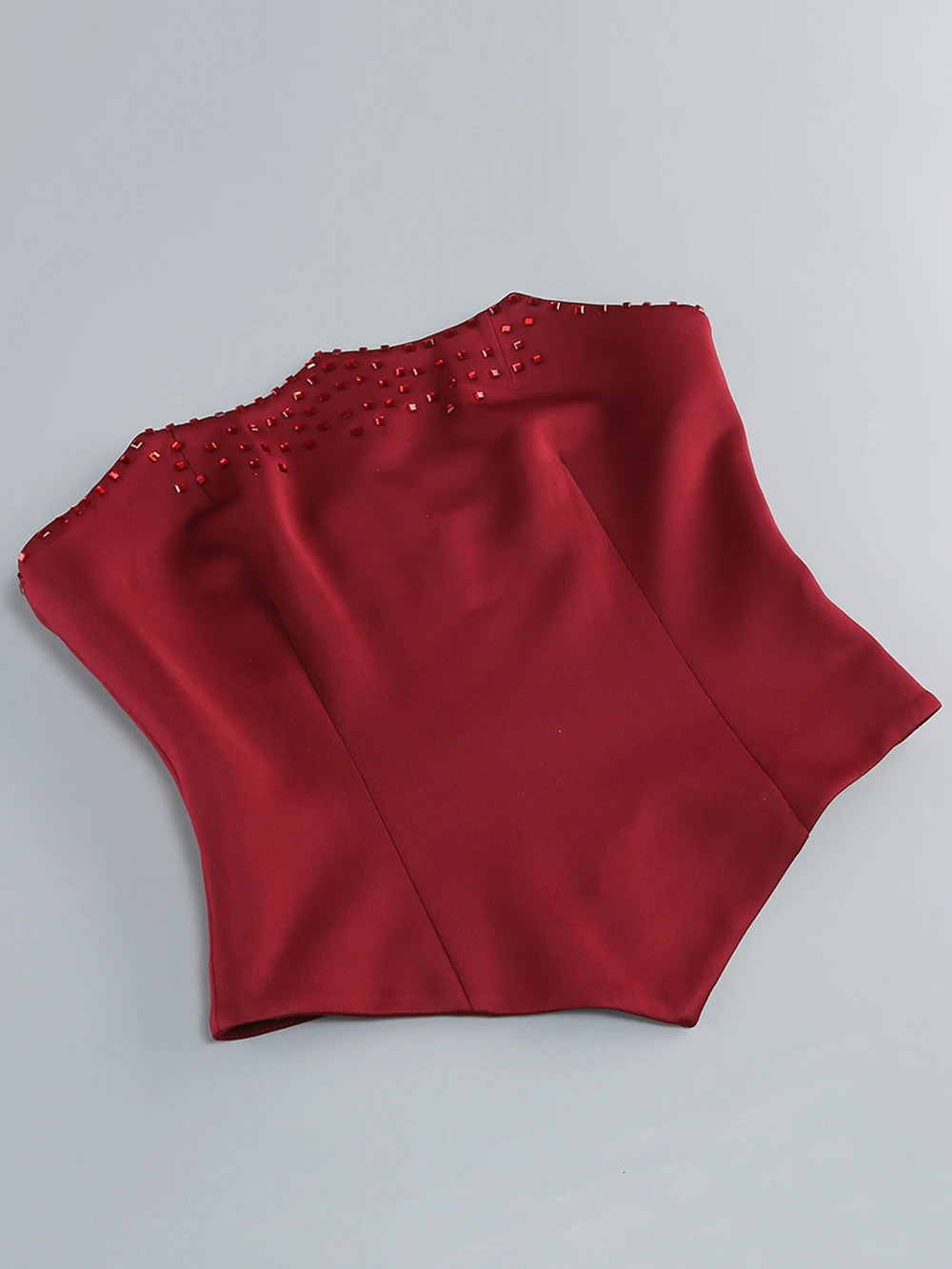 Modphy High Quality Burgundy Sleeveless Crystal Top Diamond Skirt Evening Party Set Nightclub Birthday Gown 260325