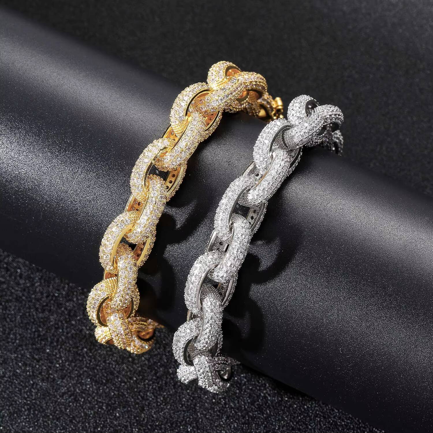 European Hip Hop Bracelet Chain 13mm Inlaid Moissanite Cross Mens Domineering Personalized Cross-Border Sold Jewelry