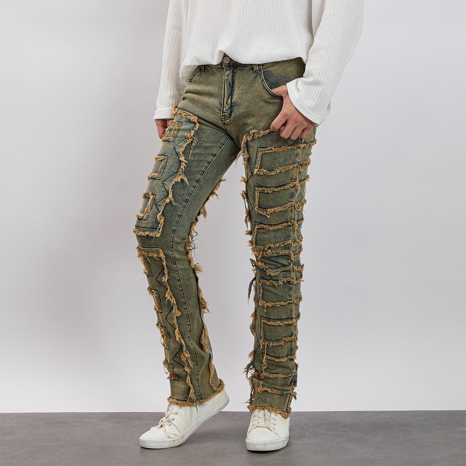 Men's Contemporary Stylish Casualwear Jeans Featuring Unique Stitching Details-H084