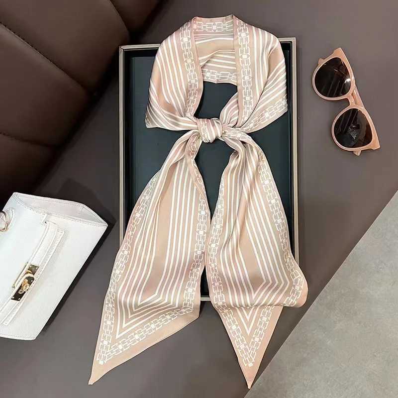 Luxury Chain Print Hair Ribbon Scarf Women Neck Tie Bag Scarfs Satin Silk Skinny Headscarves Ladies Foulard Floral Bands Z260330