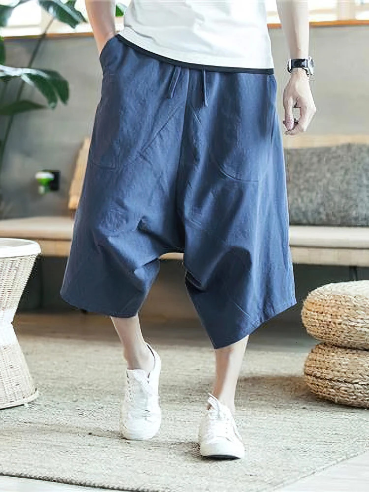 Summer Thin Beach Cotton Linen Casual Shorts Men Japenese Wide Leg Baggy Capris Pants Male Sport Running Shorts 2025 260327