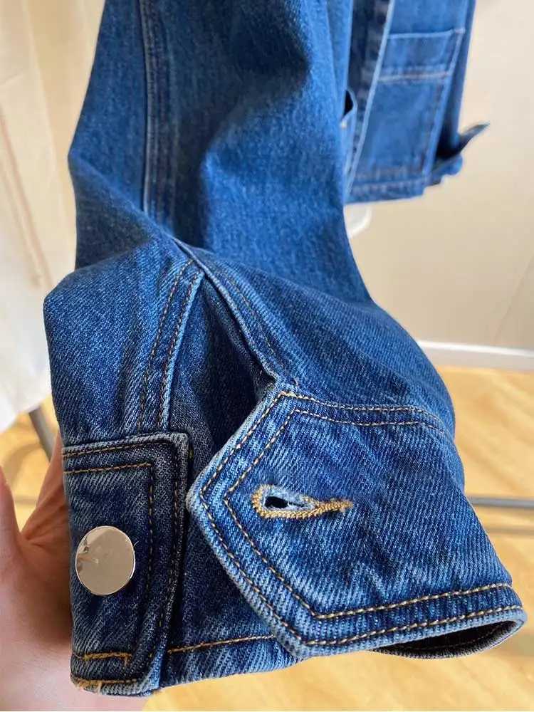 denim jacket women autumn winter solid color single breasted streetwear blue cotton jacket coatT260328