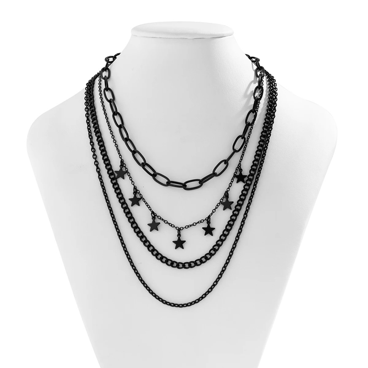 Salircon Gothic Dark Style Multilayer Metal Necklace Fashion Star Pendant Short Collarbone Womens Trend Party Jewelry 260327