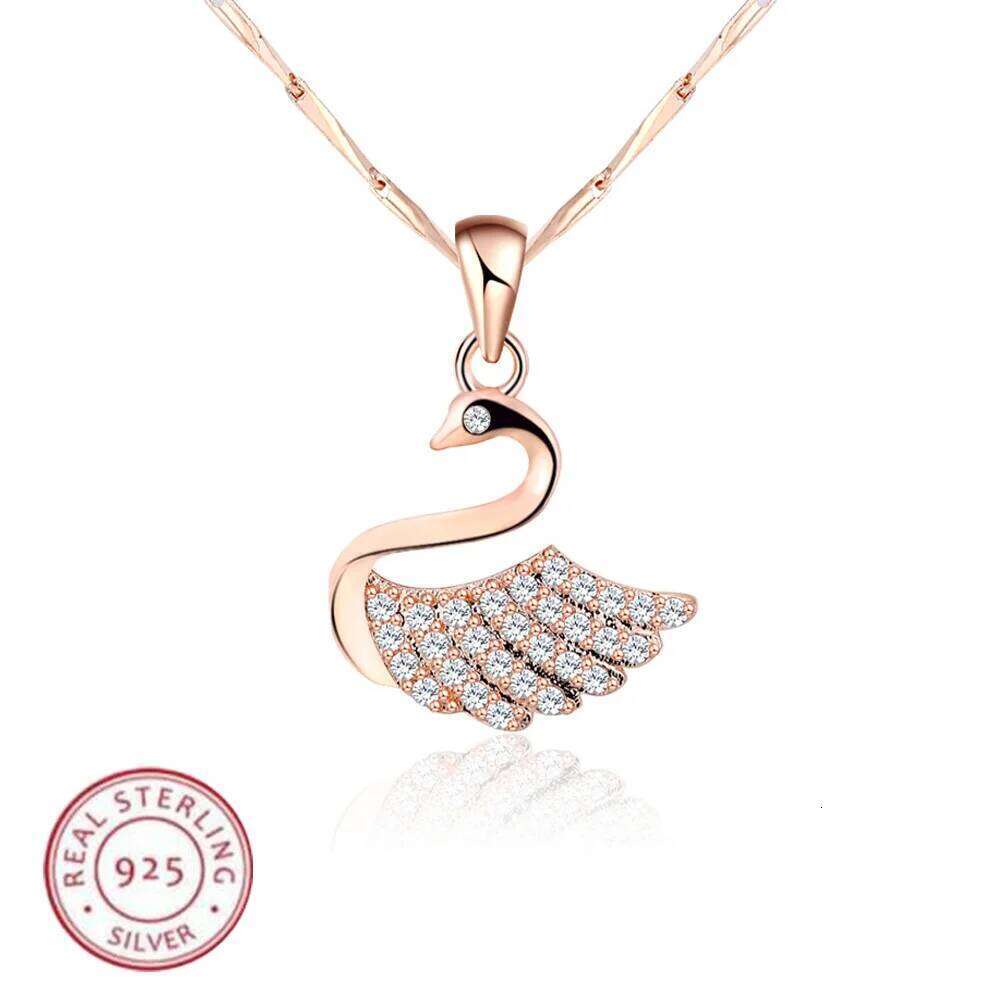 Swan Pendant Sterling Silver Necklace Dainty CZ Zircon Pendant With Crystal Tiny Swan Pendant Jewelry Adjustable Chains Wedding Birthday Party Gift Fo