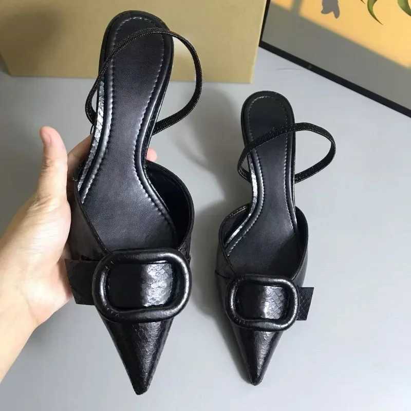Black Leather Sexy Womens Pumps Elegant Pointed Toe Office Work Ladies High Heeled Shoes 2026 Spring Dress Slingbacks Footwear Z260330