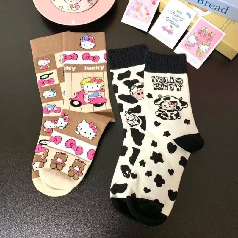 Designer Sanrio Kawaii Hello Kitty Mid Tube Socks Sports Breathable Cute Cartoon Couple Skateboard Combed Cotton Socks Cute Holiday Gifts