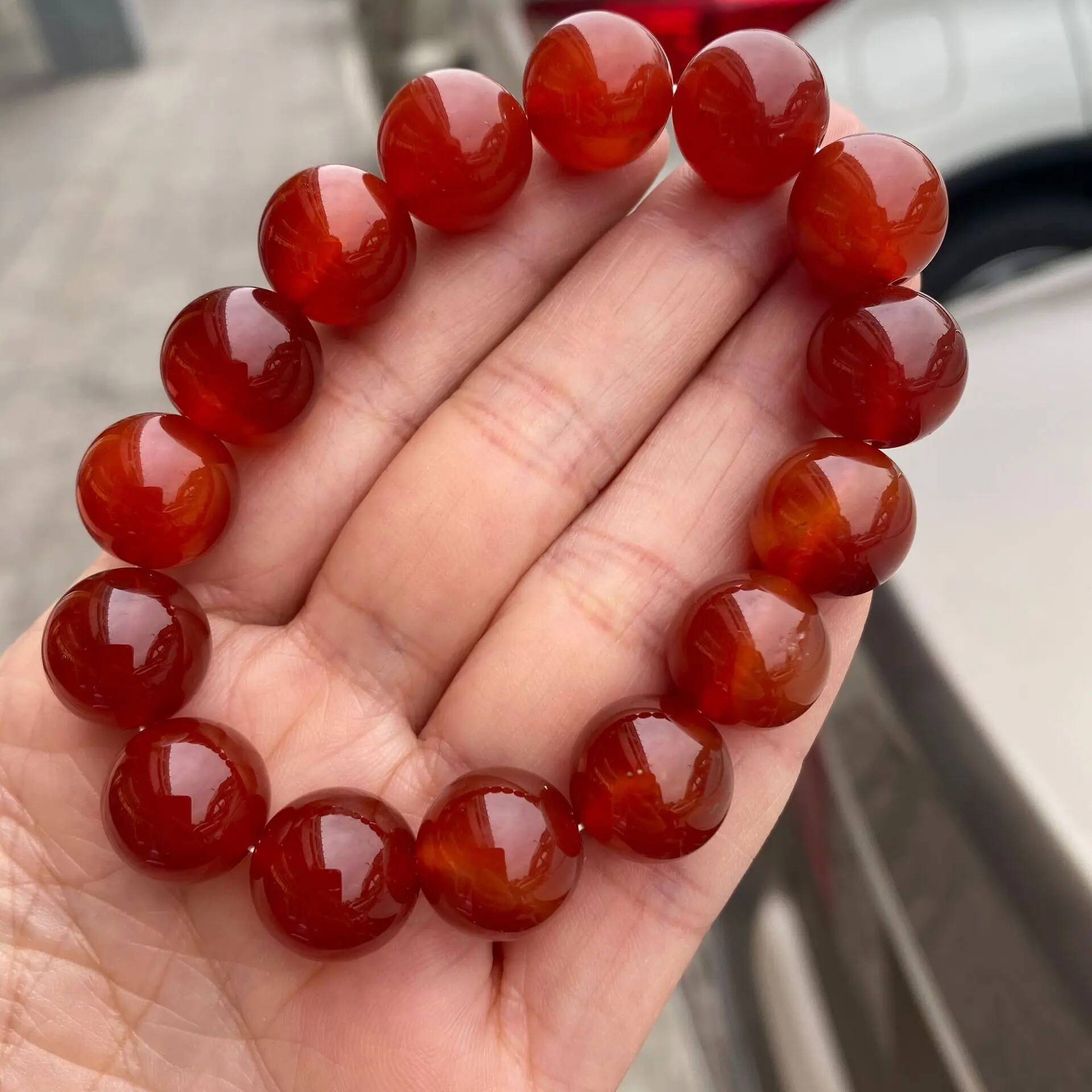 Carnelian Beaded Natural Red Agate Onyx Stone Beads Stretch Bracelets Yoga Healing Women Men Jewelry Gifts