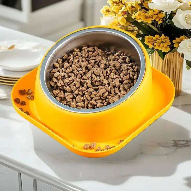 Tilted Stainless Steel Pet Bowl - Anti-Knock Dog/Cat Food Basin, Cervical Spine Protection 26W0330