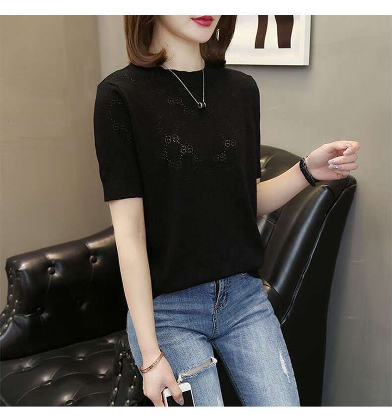 Plus Size Ice Silk Base Layer Knitted Top Women's Round Neck Loose Thin Summer New Fashion French Design Ladies T-Shirt Sweater Vest