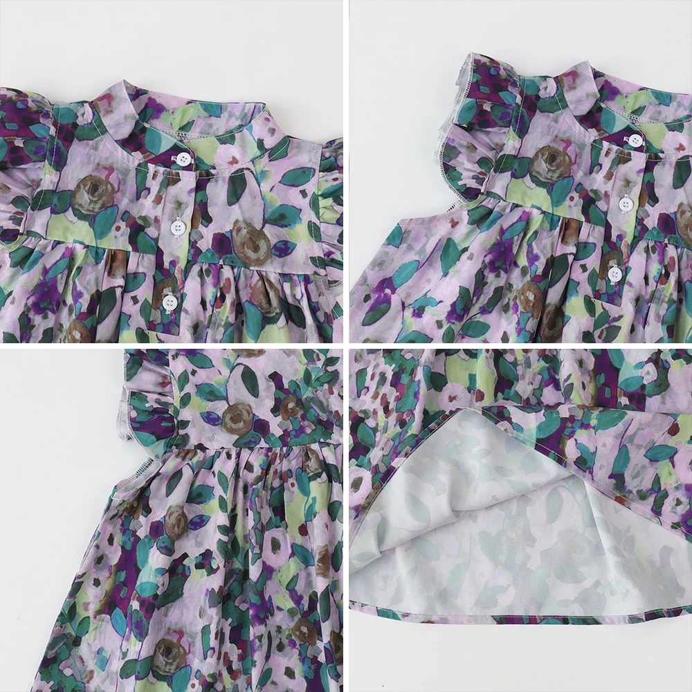 Bear Leader Girls Dress 2023 Summer New Girls Round Neck Flower Print Flying Sleeve Dress Fashion Childrens Print DressT260330