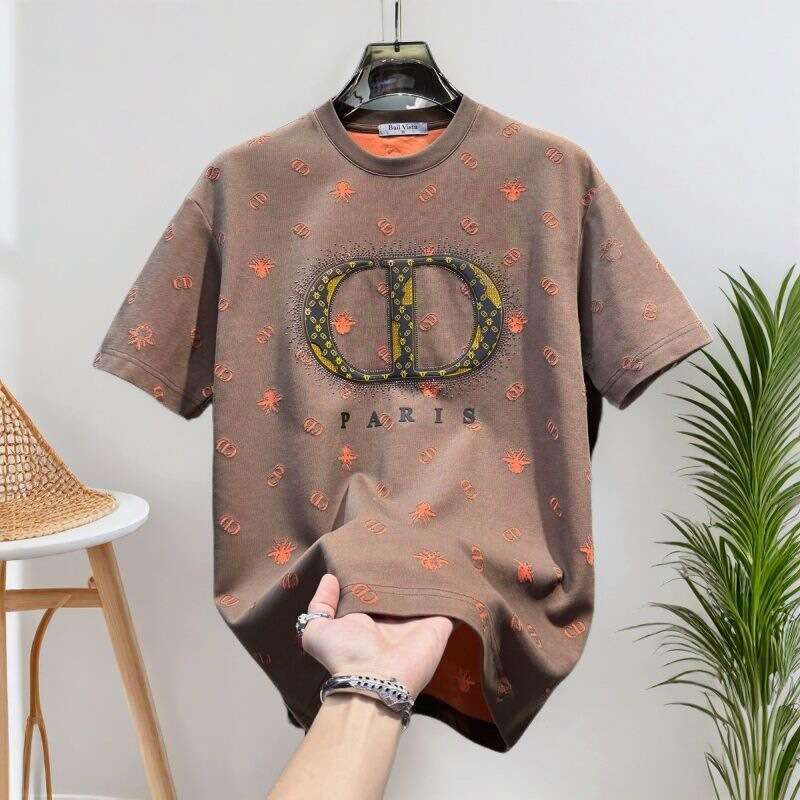 Men's American-style light luxury jacquard full-print round-neck short-sleeve T-shirt, trendy brand luxury new summer European style