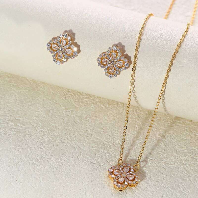Jewelry Set With Earrings Necklaces High Quality Flower Shaped Decorative Designer Earr Necklace Made Of Copper And Set Zirconium Stones Gift for Wome