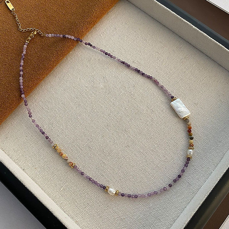Designer luxury Natural Baroque Beaded Necklace for Women, Unique Ins Style Gold Sun Amethyst, Niche Dopamine Fashion Collarbone Chain