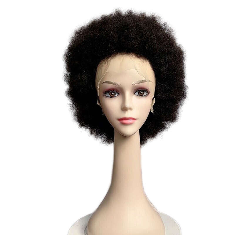 Cross-Border Foreign Trade Lace Front Wool African Caterpillar Short Curly Hair Fluffy Afro With Braided Fringe VMS