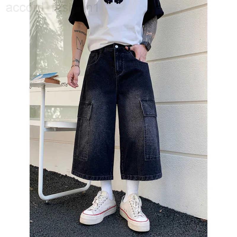 New Mens Cargo Shorts Summer Breathable Cotton Blend Casual Denim 7-Point trousers Minimalist Streetwear Urban Fashion Trousers H260330