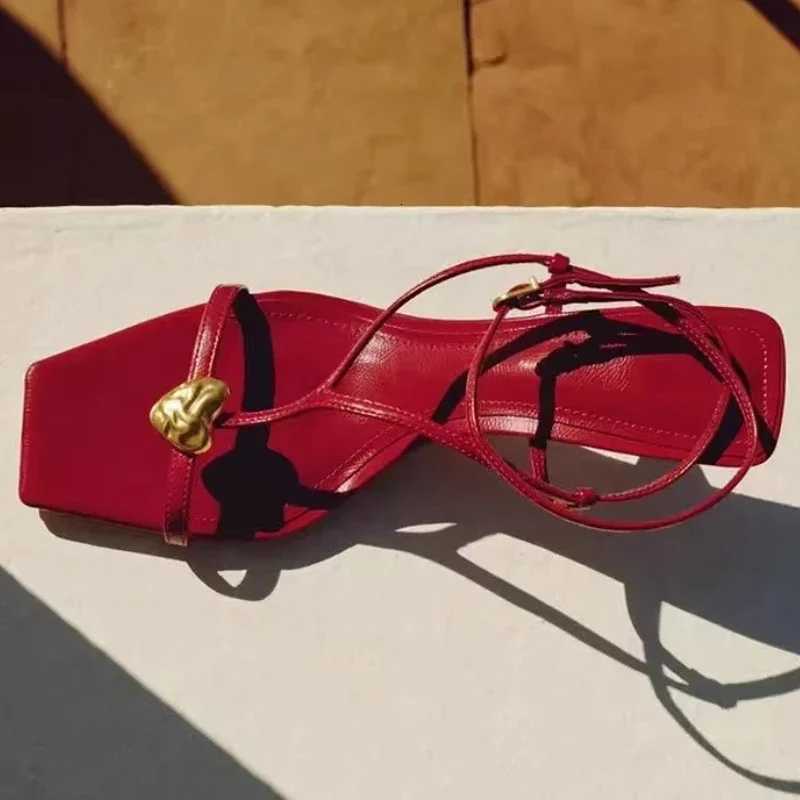 Red Sexy Metal Buckle High Heels Women Fashion Ankle Strap Wedding Party Shoes Ladies Square Toe Elegant Brand Sandals Women Z260330