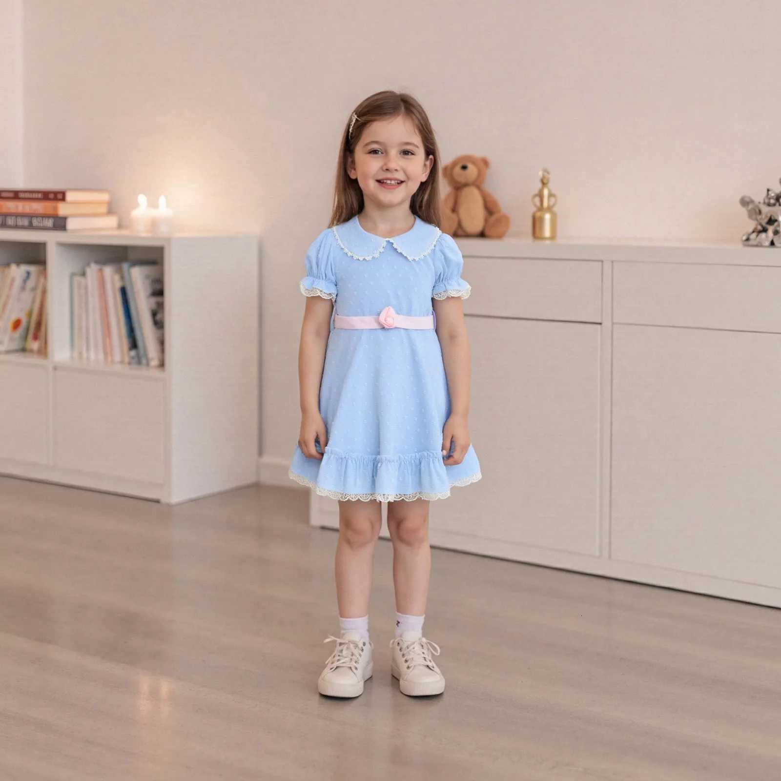 Kids Girls Halloween Dress Ruffled Hem Doll Collar Short Sleeve Dress with Bow Belt for Toddler Cute ClothesT260330