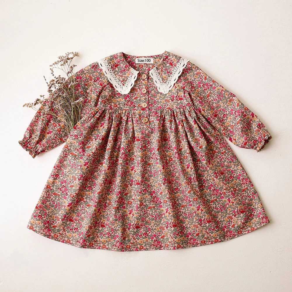 Vintage Children Dress Floral Cotton Long Sleeves Toddler Girls Elegant Dresses For 1-8YT260330