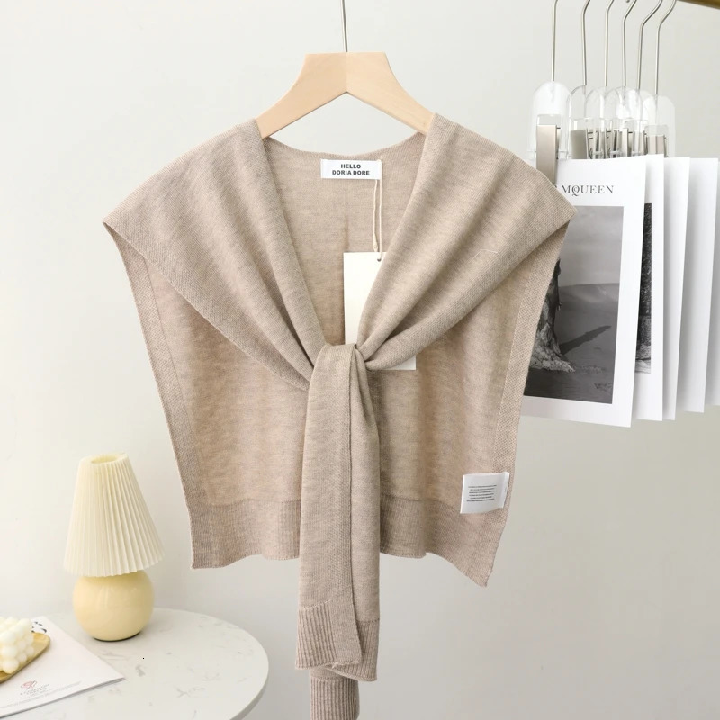 Korean Summer Air Conditioning Fake Collar Neck Guard Scarf Female Knit Thin Autumn Knotted Cape Sunscreen Shawl For Women 260325