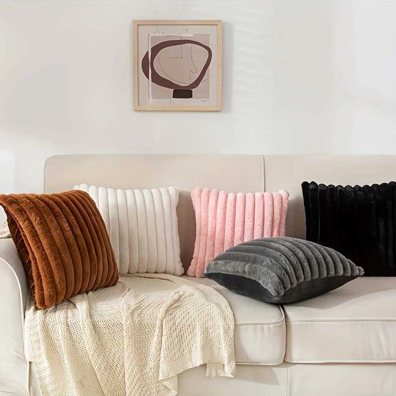 1Pcs Faux Luxurious Soft Fluffy Striped Throw Pillow Covers for Sofa Chair Living Room Home Decorations Plush Square Pillowcases H260330 - view 3