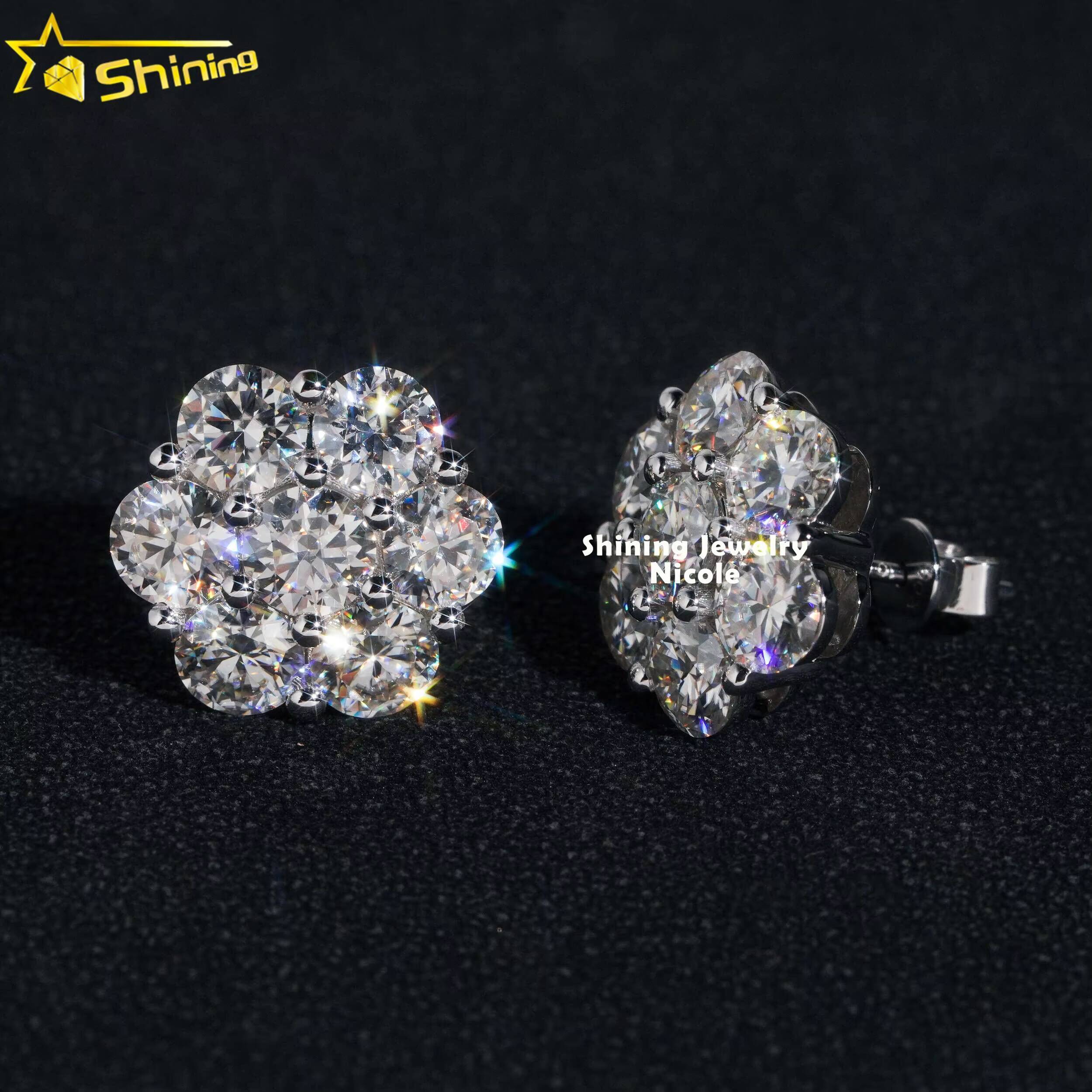 Hip Hop Fashion Iced Out 15MM Width Real 10k Solid Gold VVS Moissanite Flower Earrings for Men
